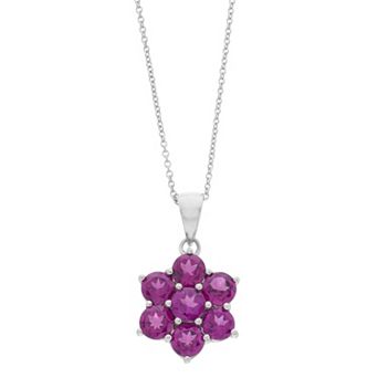 SIRI USA by TJM Sterling Silver Rhodolite Floral Pendant Necklace