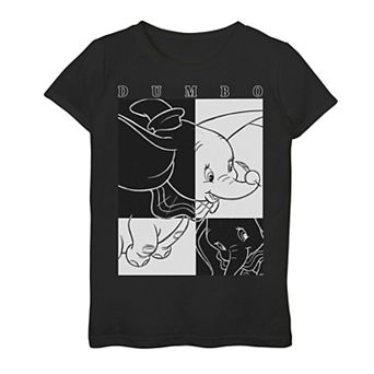 Disney's Dumbo Girls 7-16 Contrast Black And White Line Art Poster Graphic Tee