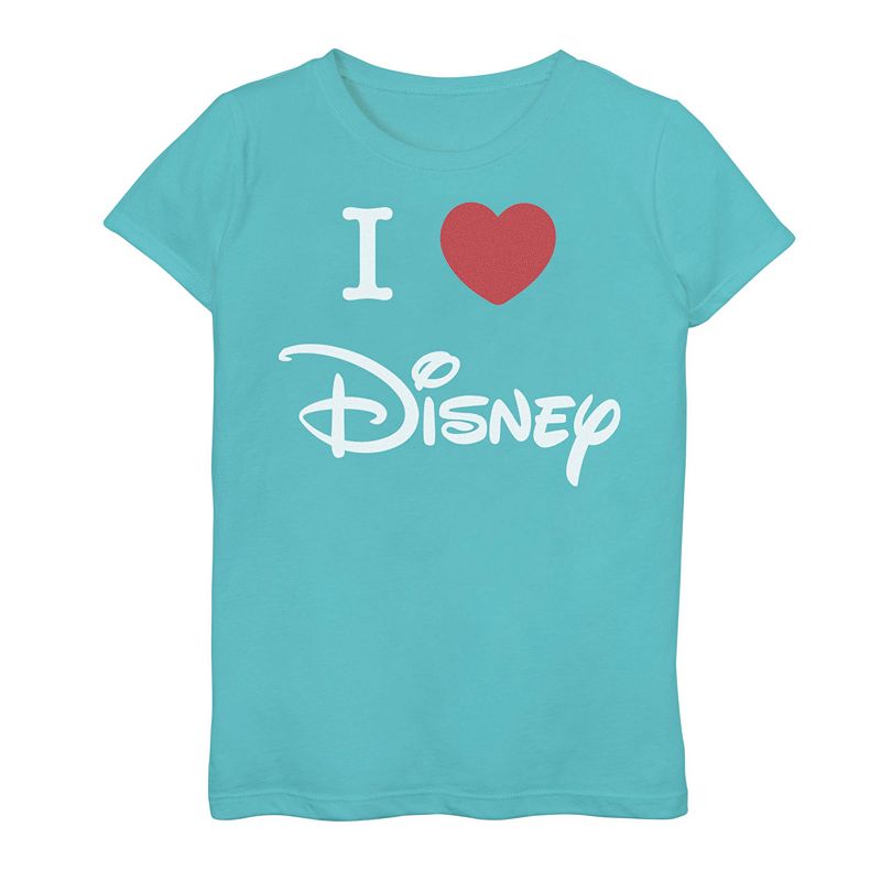 Disney Girls 7-16 I Love Disney Heart Logo Graphic Tee, Girl's, Size: Medium, Tahi Blue