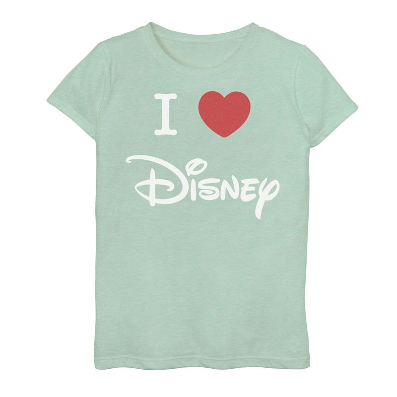 Disney's Girls 7-16 I Love Disney Heart Logo Graphic Tee, Girl's, Size: Small, Green
