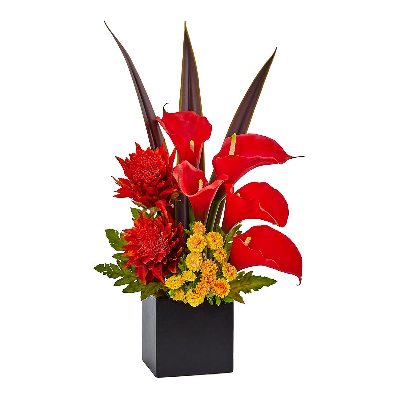 nearly natural Artificial Tropical Calla Lily Floral Arrangement, Red