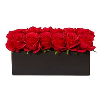 nearly natural Artificial Silk Roses Planter Floral Arrangement