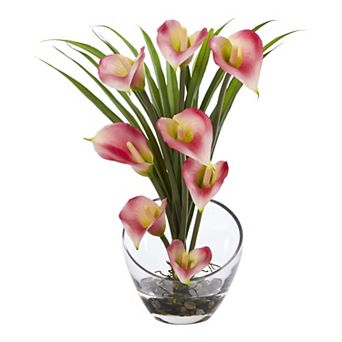 nearly natural Artificial Pink Calla Lily Grass Floral Arrangement