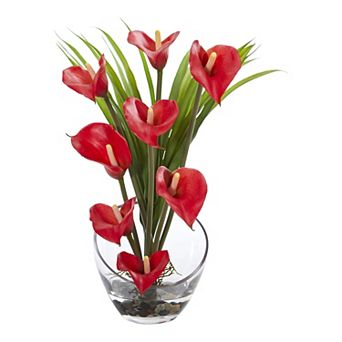 nearly natural Artificial Red Calla Lily Grass Floral Arrangement