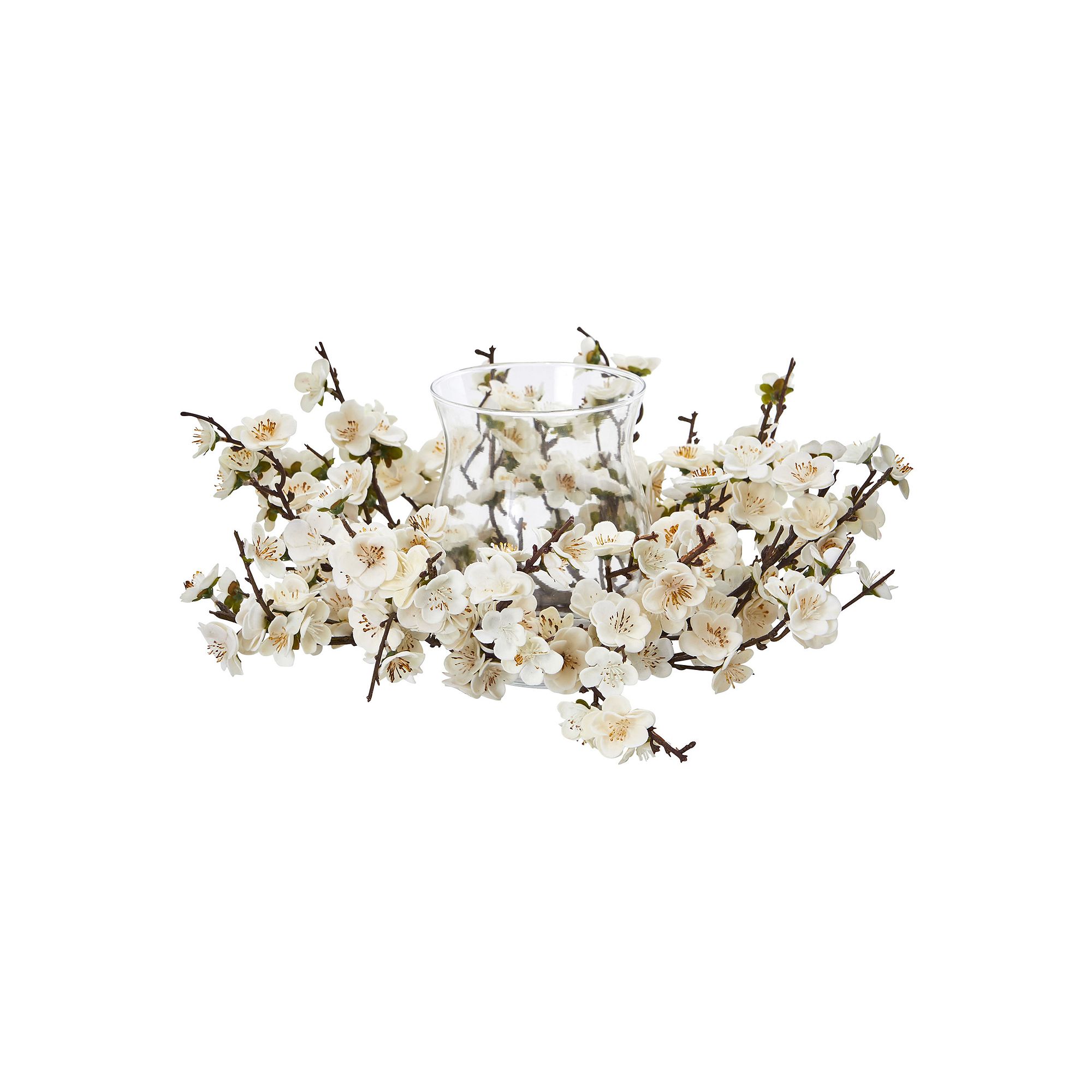 nearly natural Artificial Plum Blossom Floral Candleholder, White