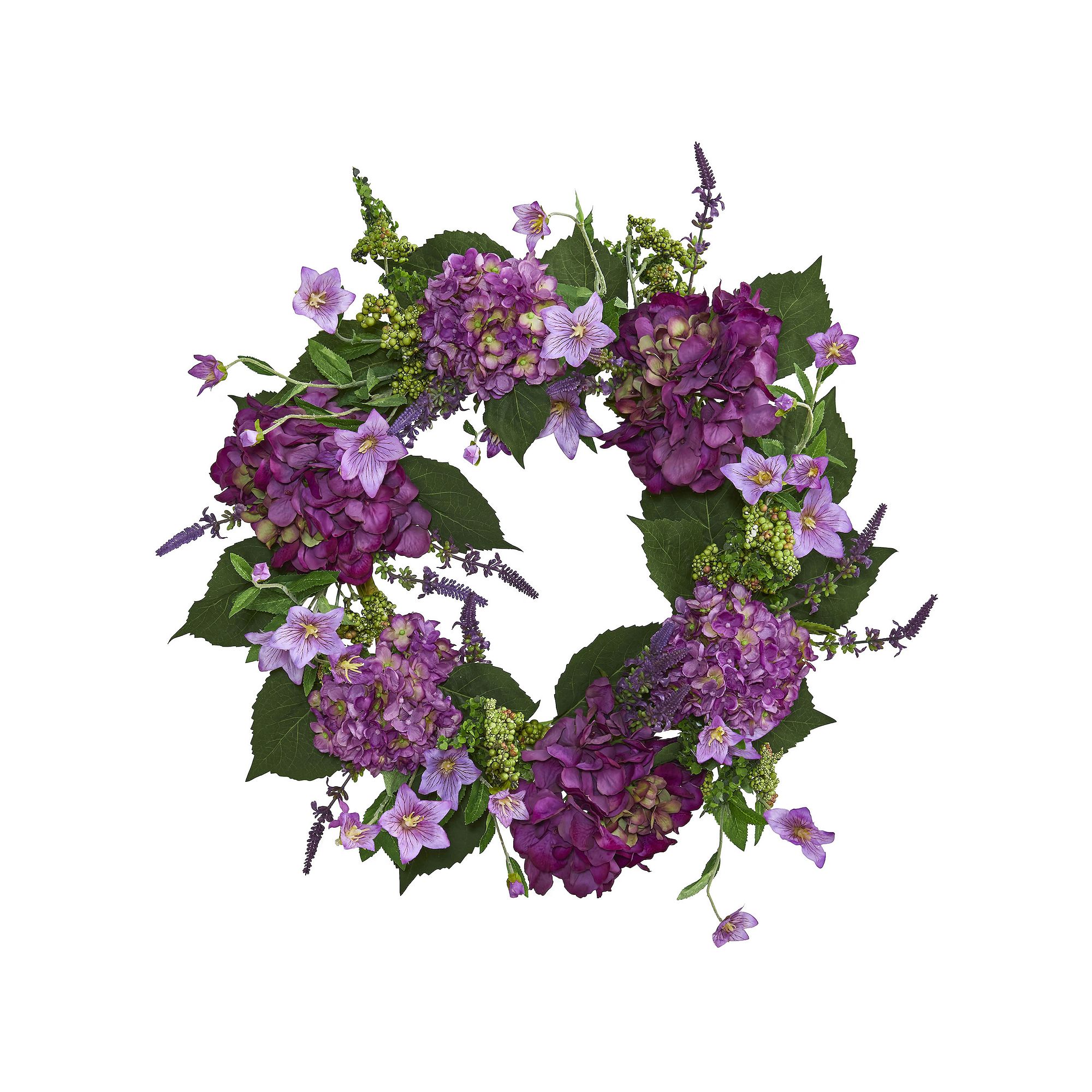 nearly natural Artificial Hydrangea Floral Wreath, Purple