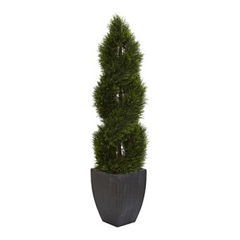 nearly natural Artificial 5-ft. Double Pond Cypress Spiral Topiary Indoor / Outdoor Tree