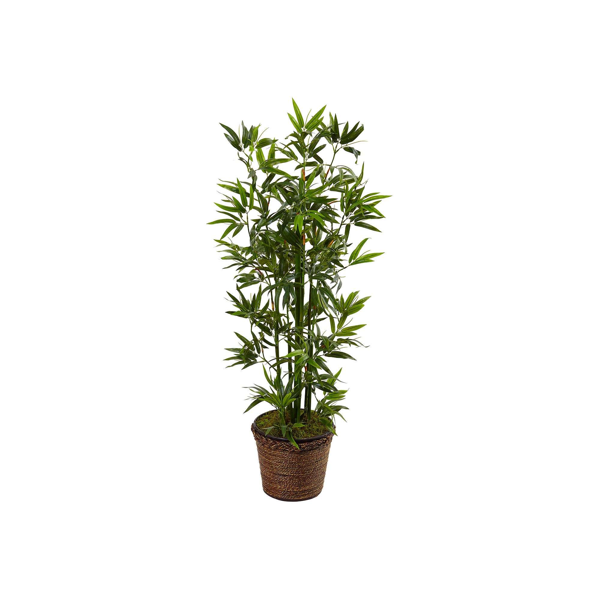 nearly natural 4-ft. Artificial Bamboo Tree in Coiled Rope Planter, Green