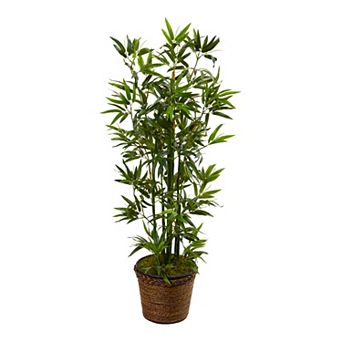 nearly natural 4-ft. Artificial Bamboo Tree in Coiled Rope Planter