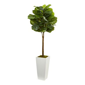 nearly natural 4-ft. Fiddle Leaf Artificial Tree in Tower Planter