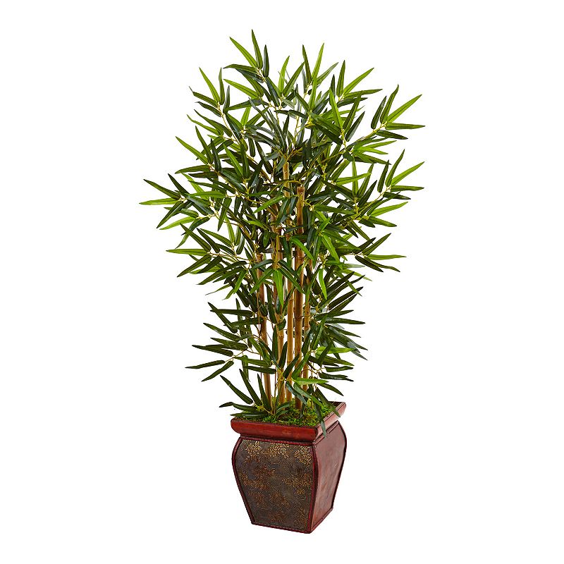 nearly natural 3.5-ft. Artificial Bamboo Tree in Wooden Decorative Planter, Green