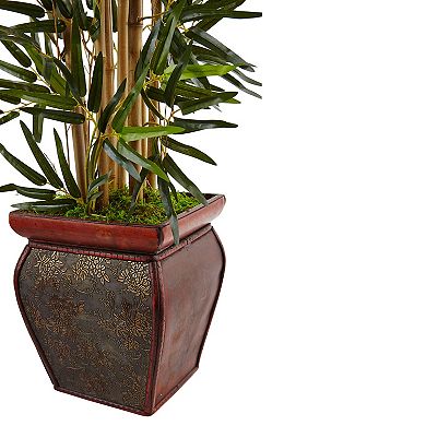 nearly natural 3.5-ft. Artificial Bamboo Tree in Wooden Decorative Planter