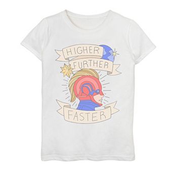Girls 7-16 Captain Marvel Higher Further Faster Banner Graphic Tee