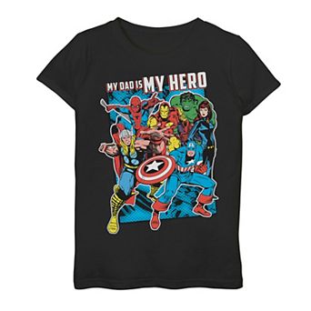 Girls 7-16 Marvel Heros My Dad My Hero Father's Day Graphic Tee