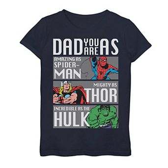 Girls 7-16 Marvel Spider-Man Thor Hulk Dad You Are As Panels Graphic Tee