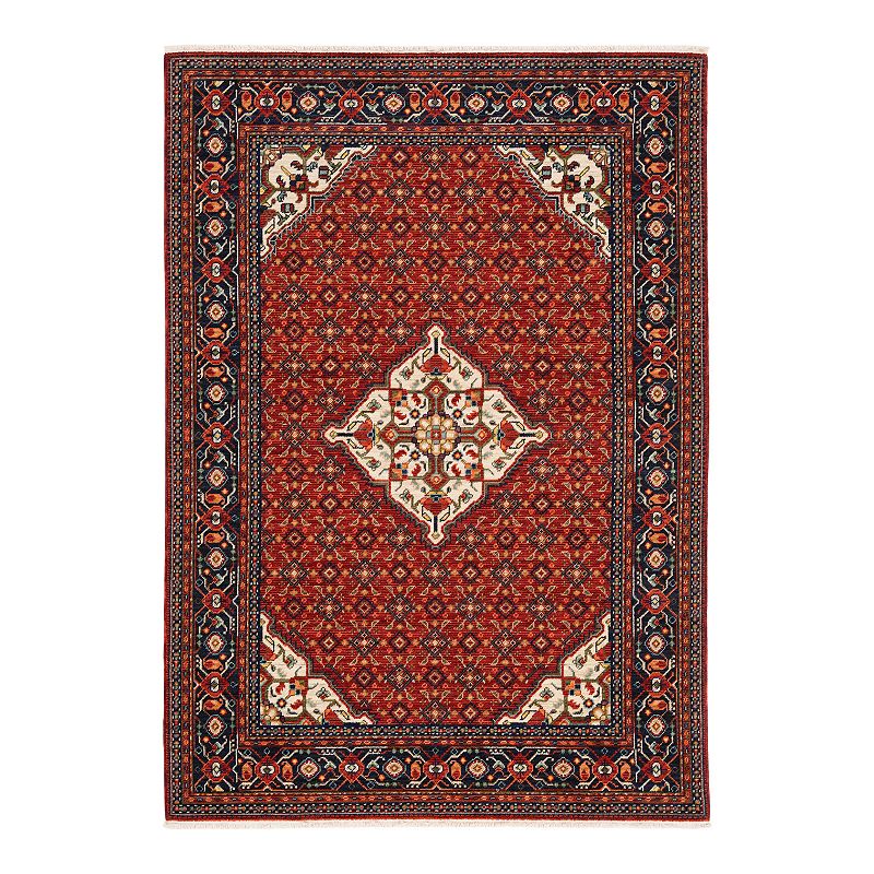 StyleHaven Linwood Border Medallion Fringed Area Rug, Red, 8X11 Ft