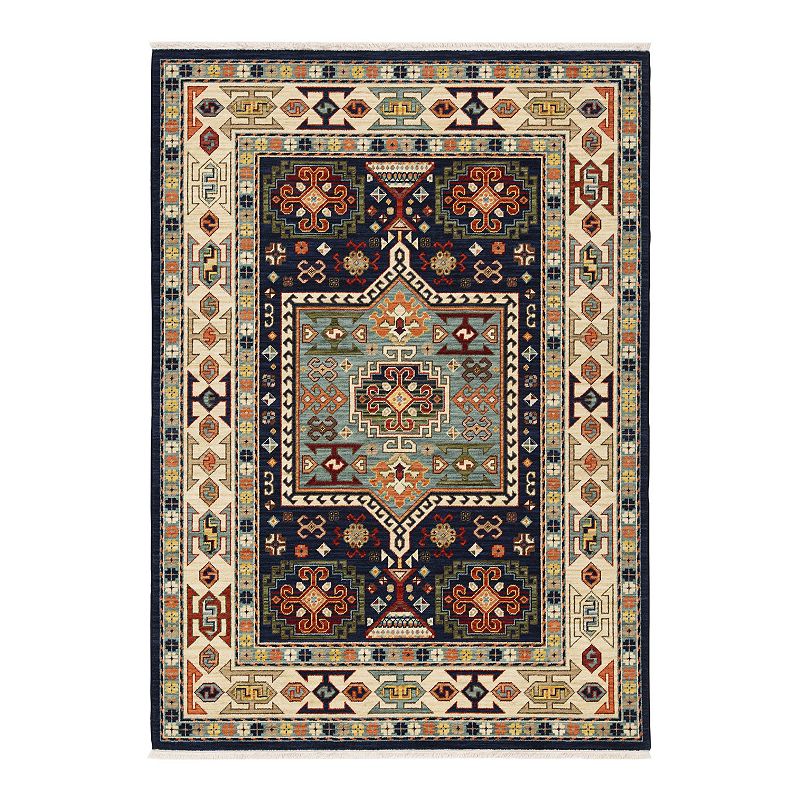 StyleHaven Linwood Tribal Border Fringed Area Rug, Blue, 8X11 Ft