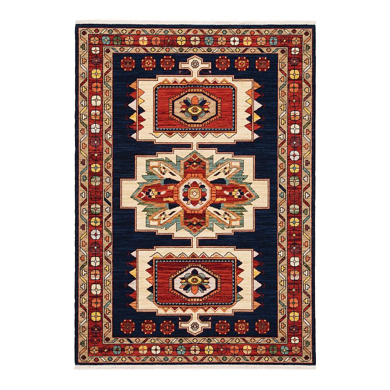 StyleHaven Linwood Southwest Border Fringed Area Rug, Blue, 6.5X9.5 Ft