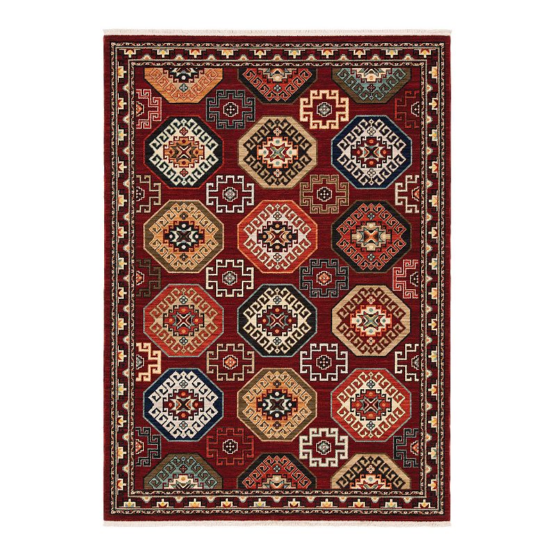 StyleHaven Linwood Dancing Medallion Fringed Area Rug, Red, 2X6 Ft