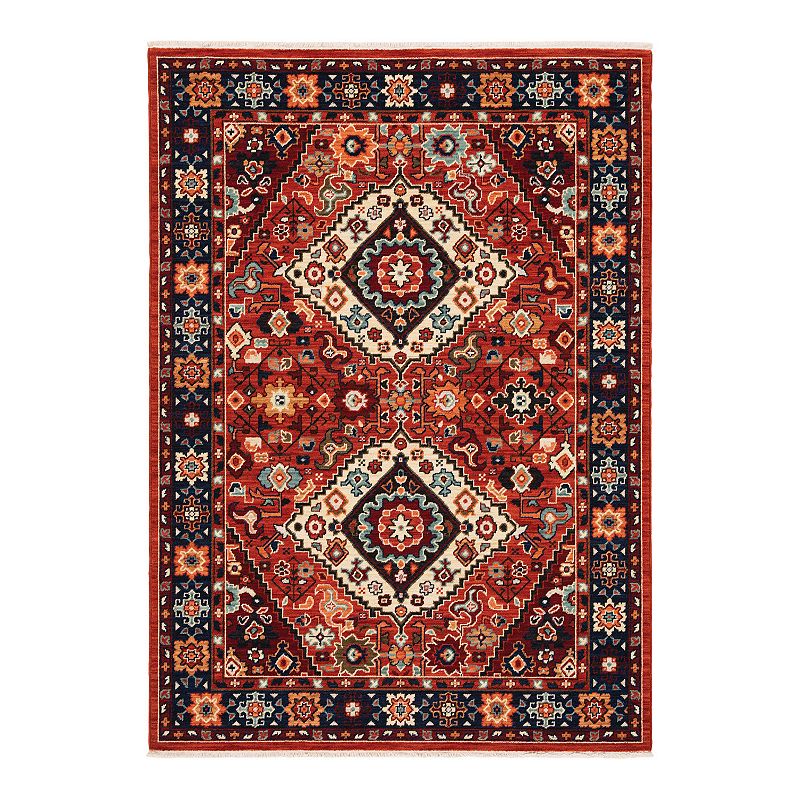 StyleHaven Linwood Diamond Medallion Fringed Area Rug, Red, 8X11 Ft