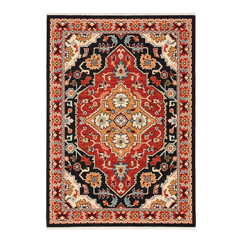 StyleHaven Linwood Floral Medallion Fringed Area Rug, Black, 3X5 Ft