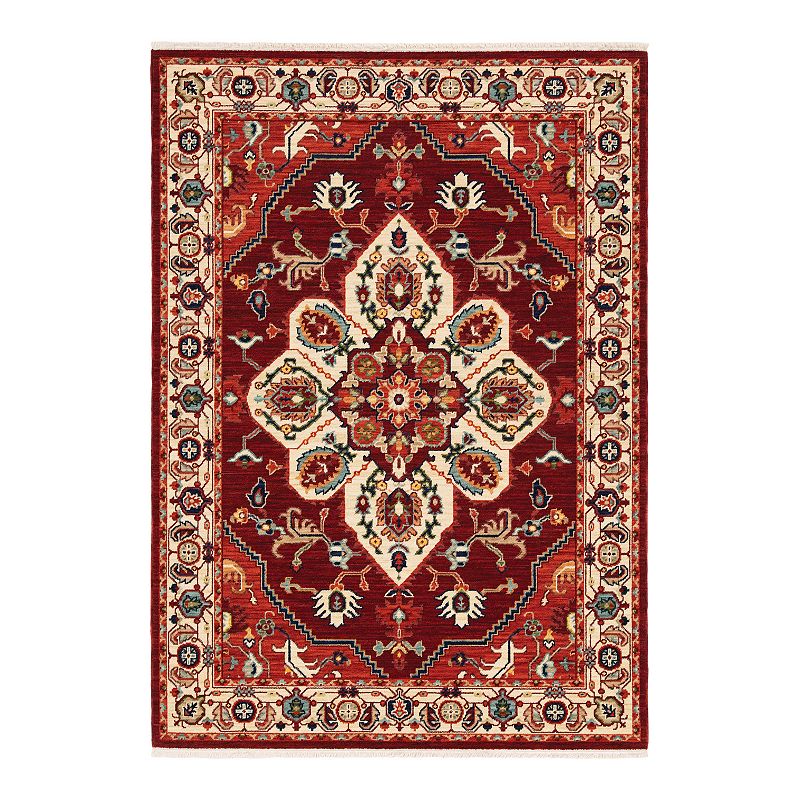 StyleHaven Linwood Medallion Burst Fringed Area Rug, Red, 8X11 Ft