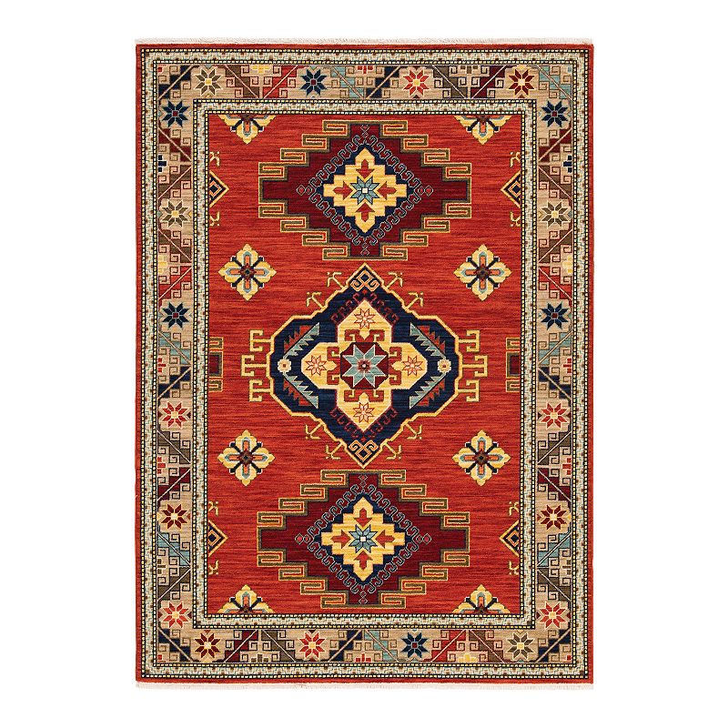 StyleHaven Linwood Border Lodge Fringed Area Rug, Red, 8X11 Ft