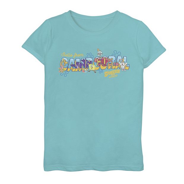 SpongeBob SquarePants Girl's Sponge on the Run Camp Coral Hello T-Shirt Blue