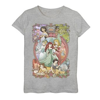 Disney Princess Girls 7-16 Classic Cartoon Group Collage Graphic Tee