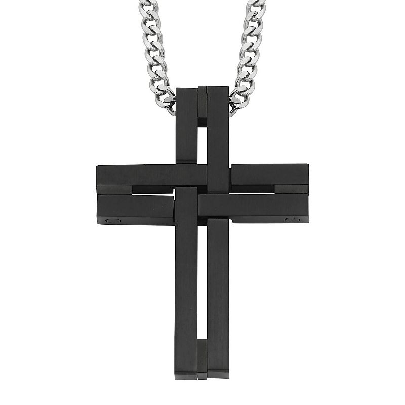 Mens Boston Bay Diamonds Black Stainless Steel Interlocking Cross Pendant 