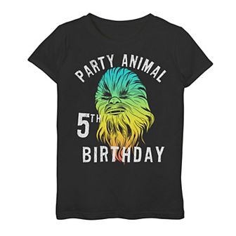 Girls 7-16 Star Wars Chewie Party Animal 5th Birthday Colorful Portrait Graphic Tee