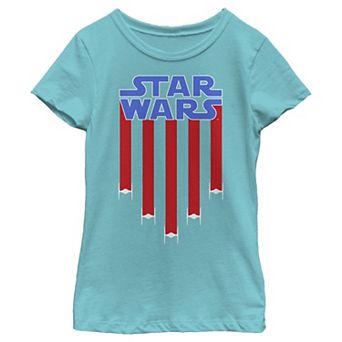 Girls 7-16 Star Wars Fighter Jets Star Bangled Banner July 4th Graphic Tee