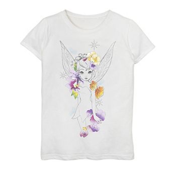 Disney's Peter Pan Girls 7-16 Tinker Bell Outline Floral Sketch Portrait Graphic Tee