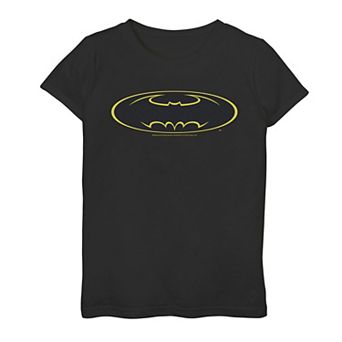 Girls 7-16 DC Comics Batman Yellow Line Chest Logo Graphic Tee