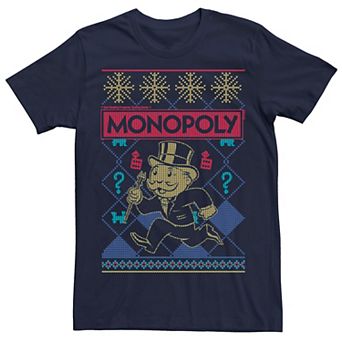Men's Monopoly Christmas Ugly Sweater Style Tee