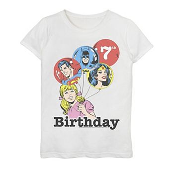 Girls 7-16 DC Comics Justice League 7th Birthday Balloons Graphic Tee