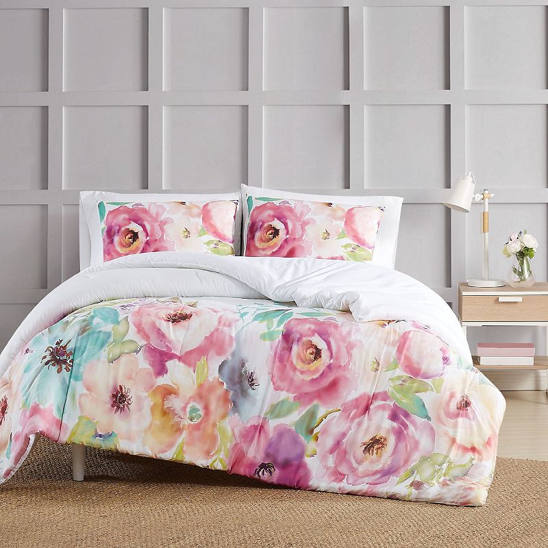 Christian Siriano Spring Flowers Comforter Set, White, Twin XL