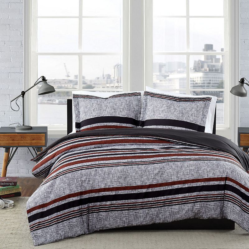 London Fog Warren Stripe Comforter Set, Grey, Twin XL