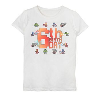 Girls 7-16 Marvel Avengers 8-Bit 6th Birthday Graphic Tee