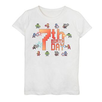 Girls 7-16 Marvel Avengers 8-Bit 7th Birthday Graphic Tee
