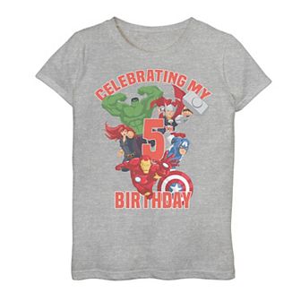 Girls 7-16 Marvel Avengers Celebrating My 5th Birthday Graphic Tee