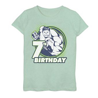 Girls 7-16 Marvel Avengers Hulk 7th Birthday Badge Graphic Tee