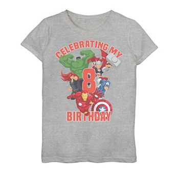 Girls 7-16 Marvel Avengers Celebrating My 8th Birthday Graphic Tee