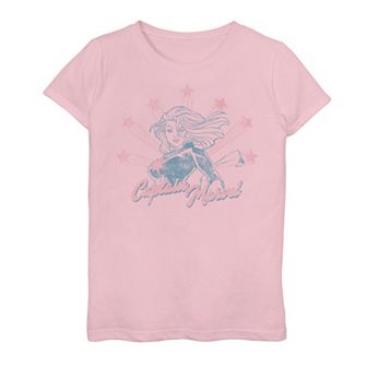 Girls 7-16 Captain Marvel Stars Distressed Portrait Graphic Tee