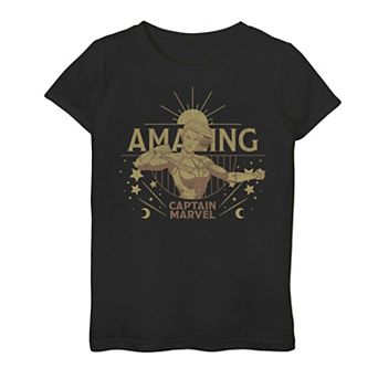 Girls 7-16 Captain Marvel Amazing Retro Comic Portrait Graphic Tee