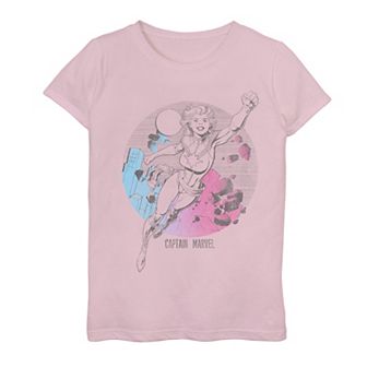 Girls 7-16 Captain Marvel Comic Skyline Portrait Graphic Tee