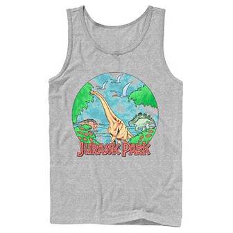 Men's Jurassic Park Retro Globe Watercolor Scene Tank Top