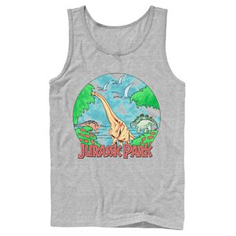 Men's Jurassic Park Retro Globe Watercolor Scene Tank Top
