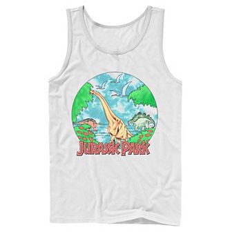 Men's Jurassic Park Retro Globe Watercolor Scene Tank Top