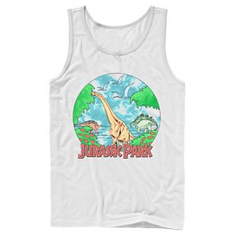 Men's Jurassic Park Retro Globe Watercolor Scene Tank Top